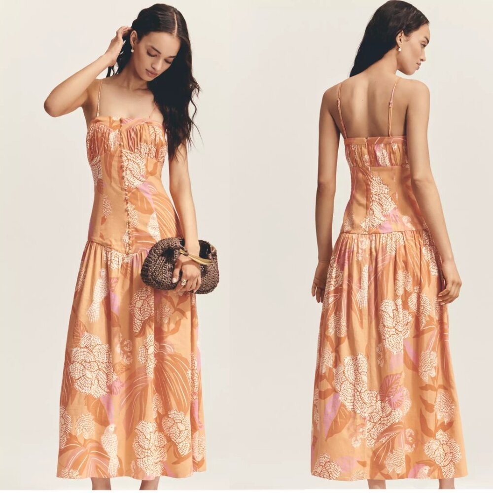 FARM Rio Orange and Pink Floral Maxi Dress